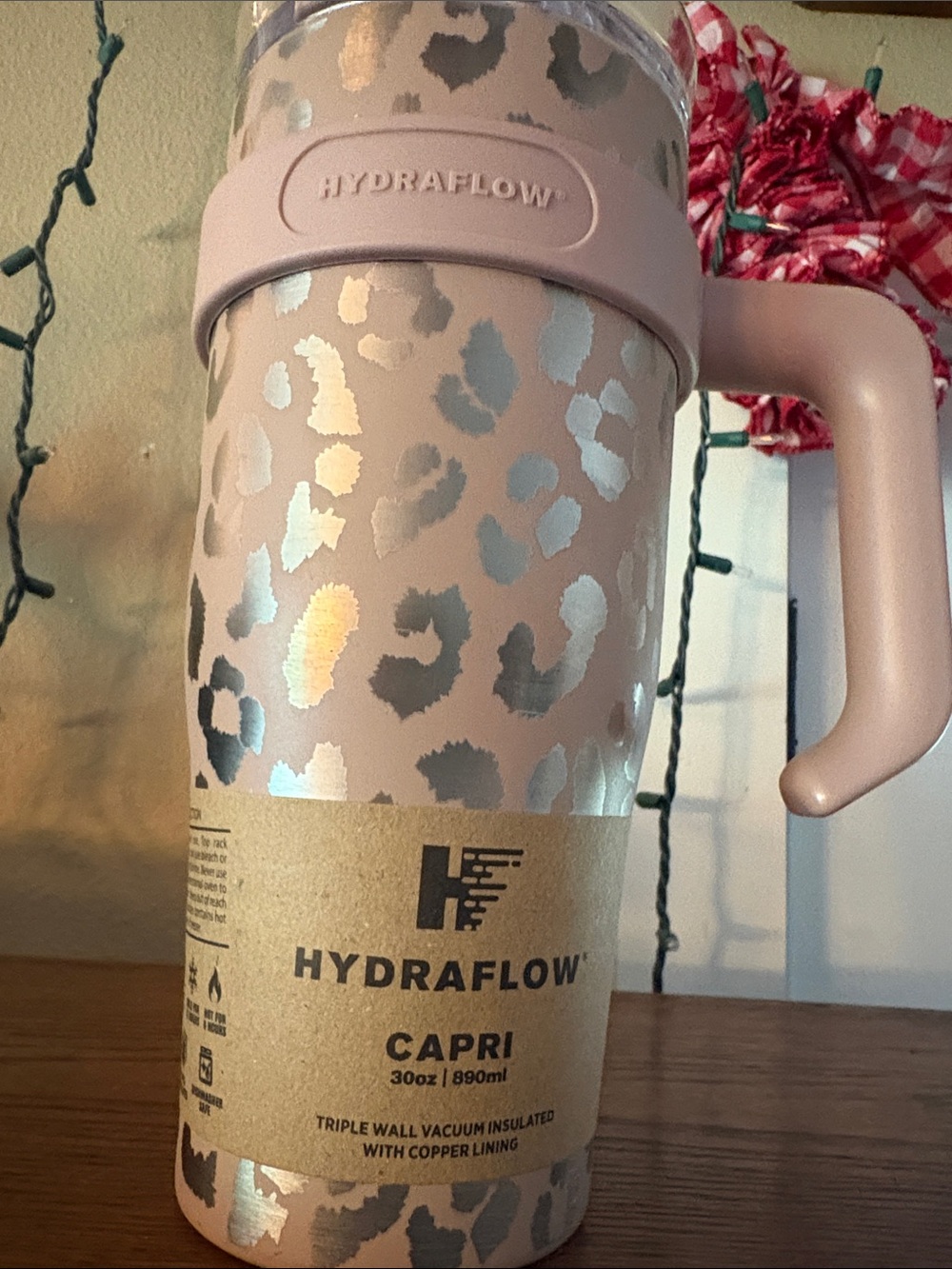 HydraFlow Capri 30oz Insulated Travel Mug - Tan, Gold, and Leopard